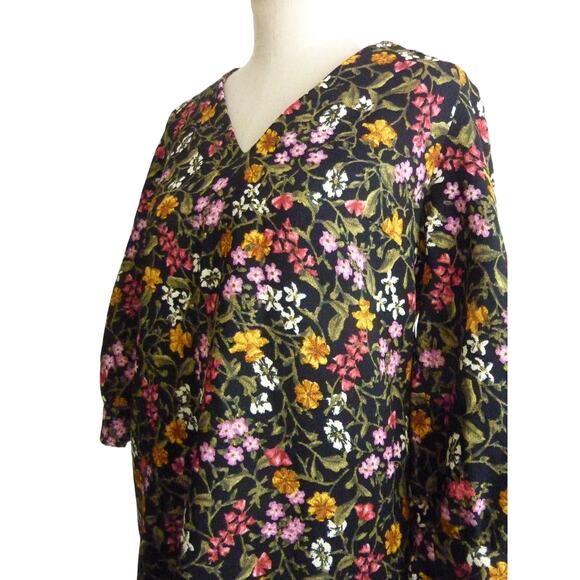 Zara Black Floral V Neck Shift Boho Dress M - Picture 5 of 6